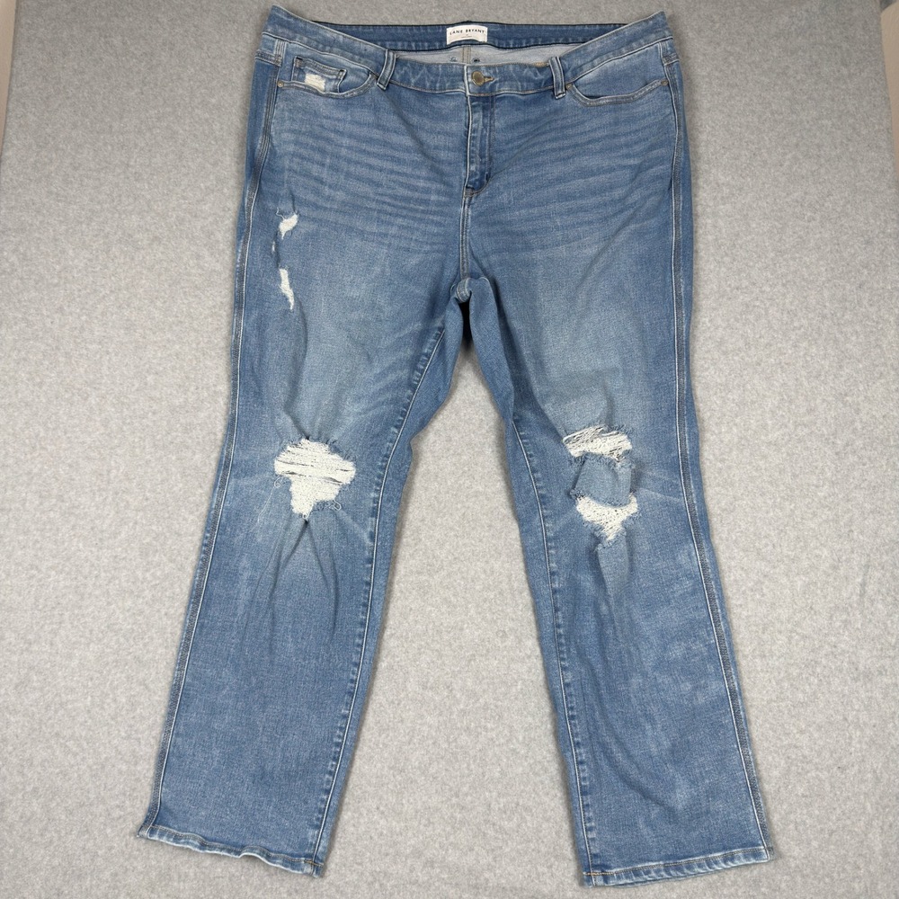 Lane Bryant Distressed Straight Leg Jeans Blue Denim Plus Size 24 Curvy